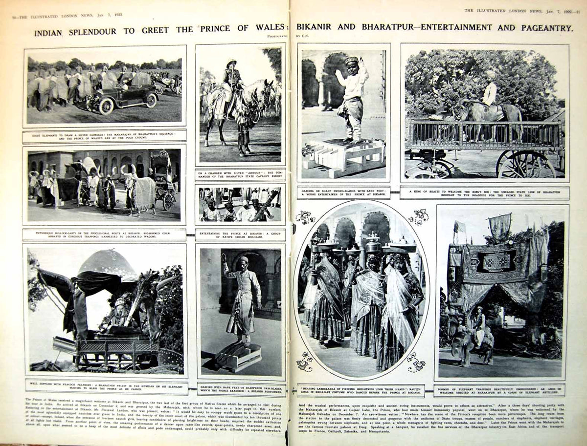 Antique Old Print Damaged India Prince Wales Bikanir Bharaptur Pageantry 1922