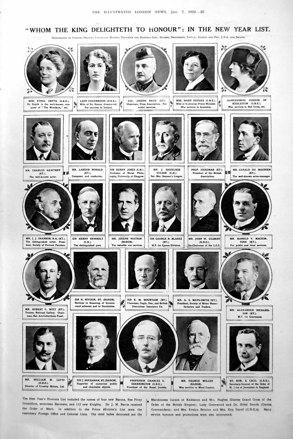 Antique Print King'S New Years Honours List Portraits Women'S Fashions 1922