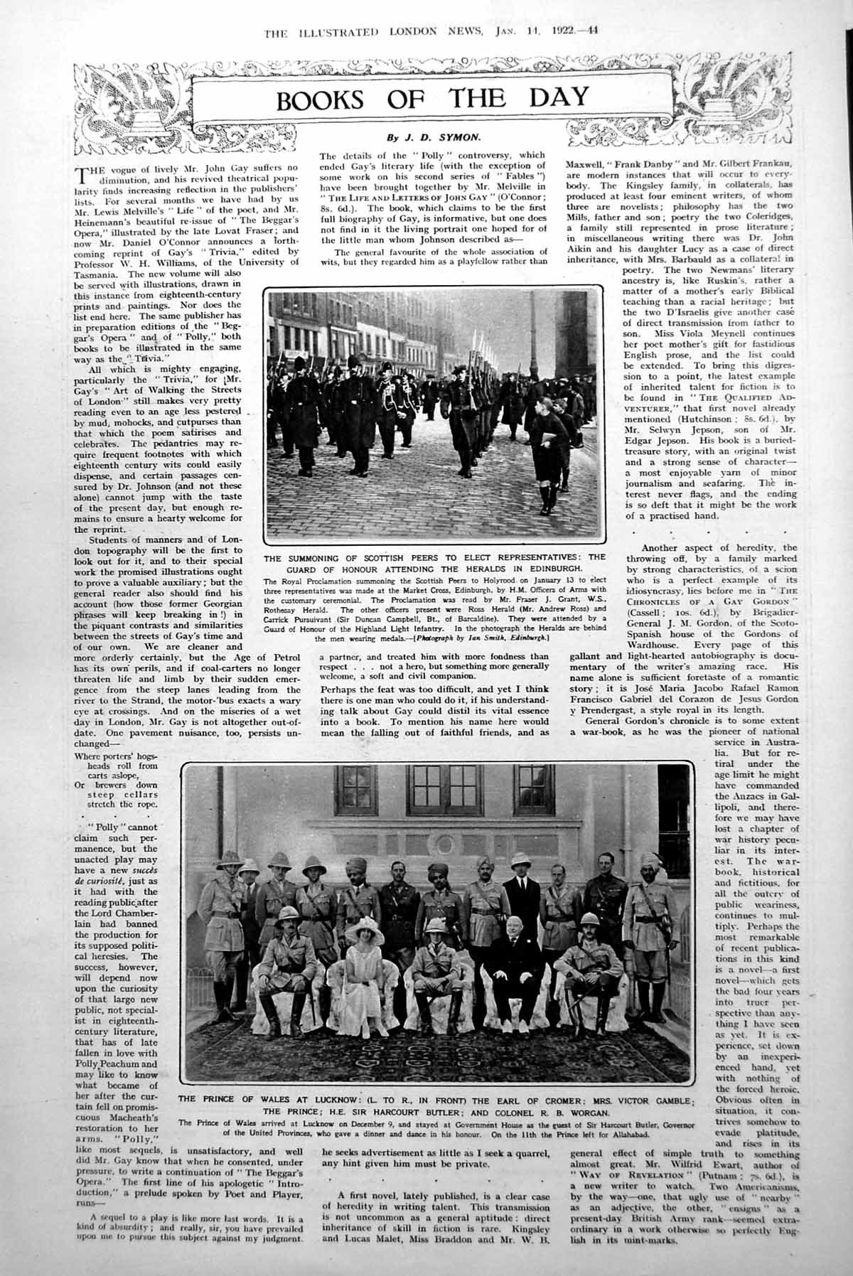 Antique Old Print Prince Wales Lucknow Scots Guard Honour Scottish Peers 1922