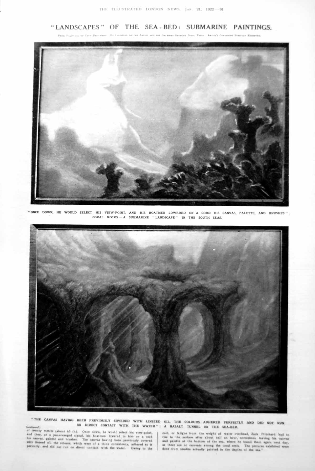 Antique Print Sea-Bed Landscape Paintings World Women Fashion Dresses 1922 20th