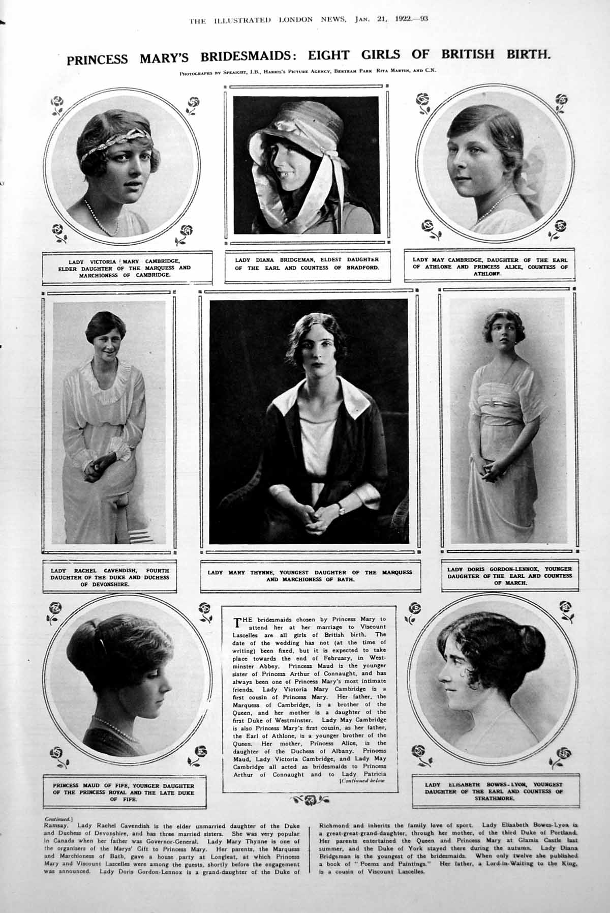Old Vintage Print Princess Mary'S Bridesmaids Americans White House 1922 20th