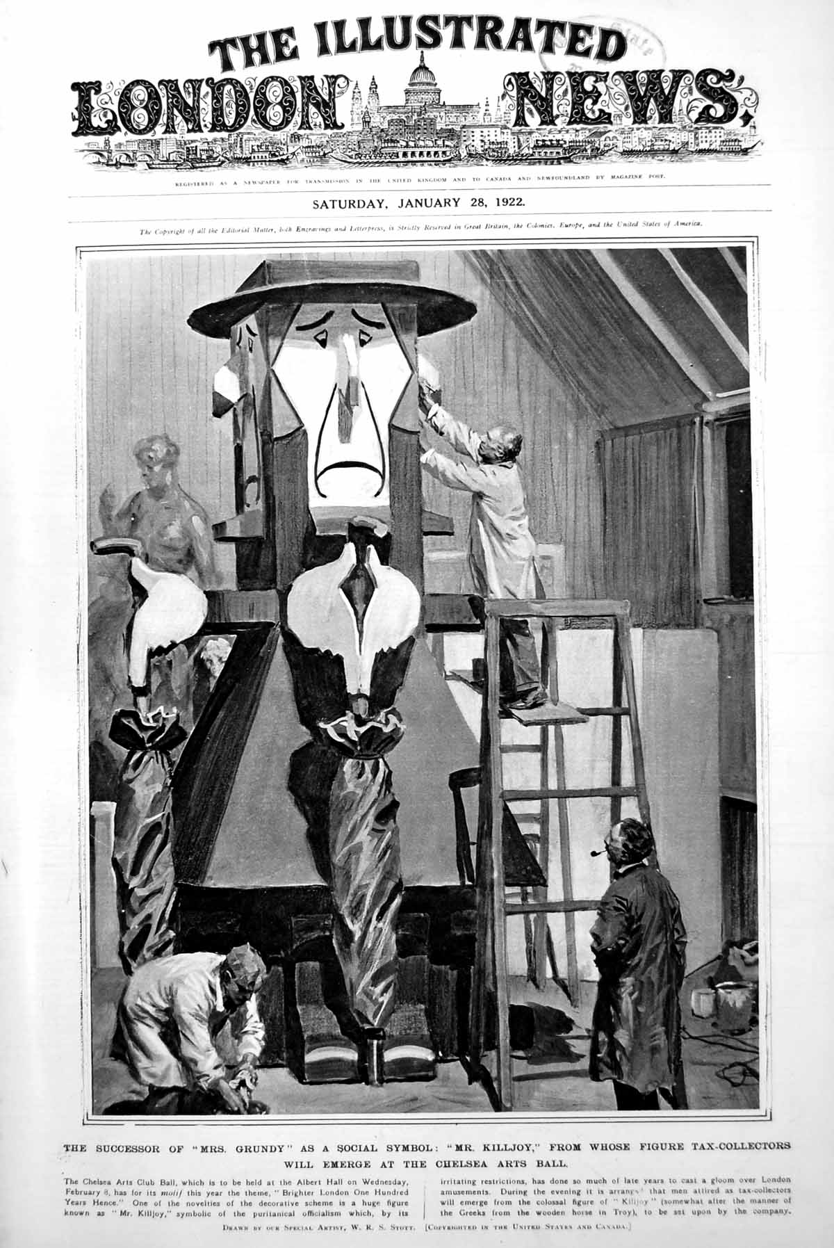Old Print Chelsea Arts Ball Mr Killjoy Late Viscount Bryce Portrait 1922 20th