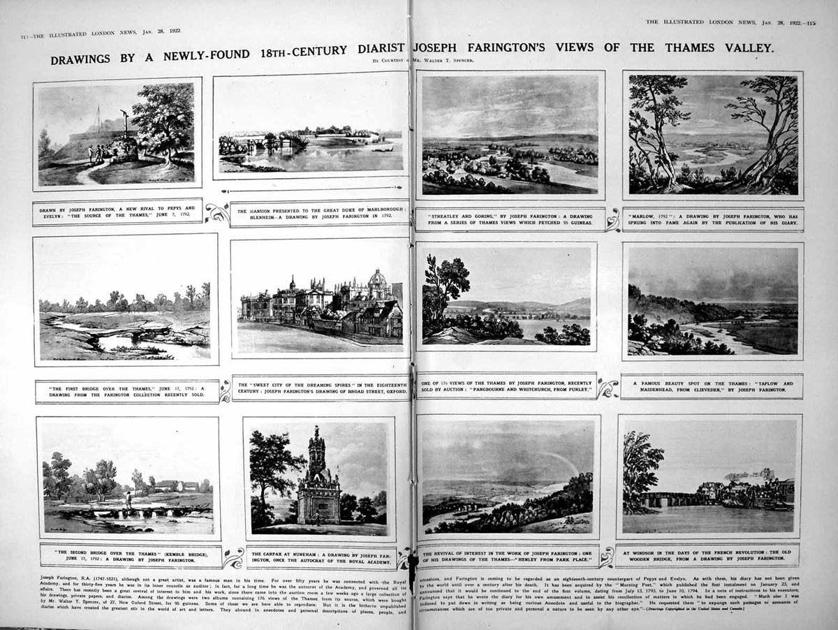 Original Old Vintage Print Damaged Joseph Farington'S Views Thames Valley 1922