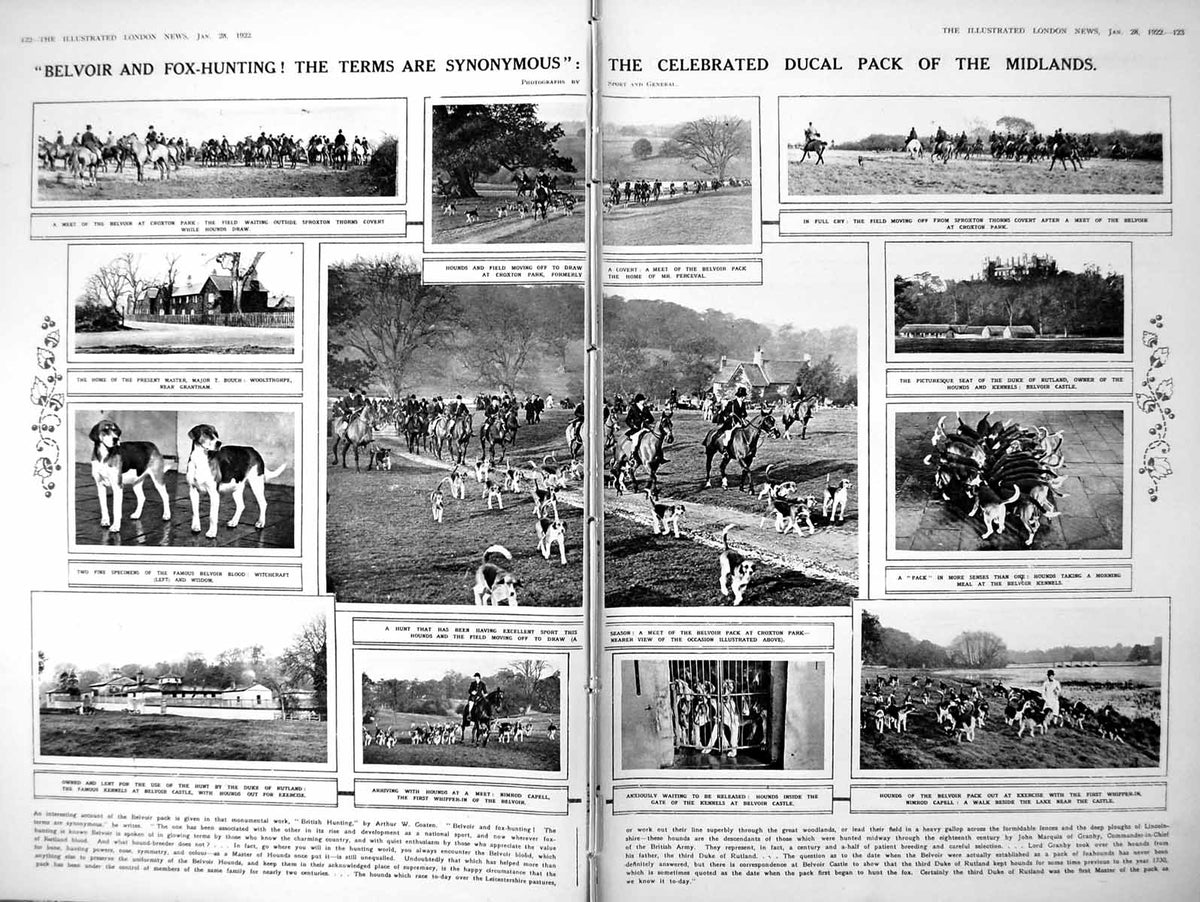 Antique Print Belvoir Fox-Hunting Horses Hounds Prospective Lady M.P.S 1922