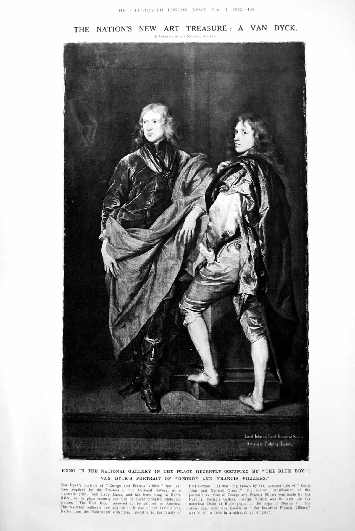 Old Van Dyck'S Portrait George & Francis Villiers Ruins Riviera 1922 20th