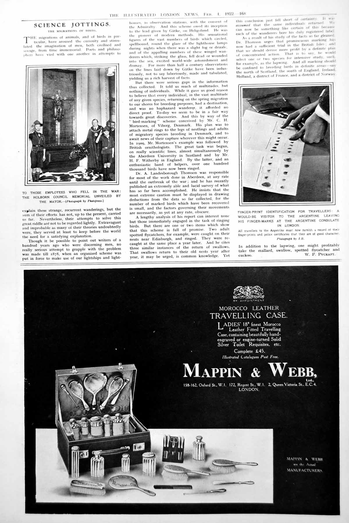 Old Vintage Print Holborn Memorial Finger Identification Travellers 1922 20th