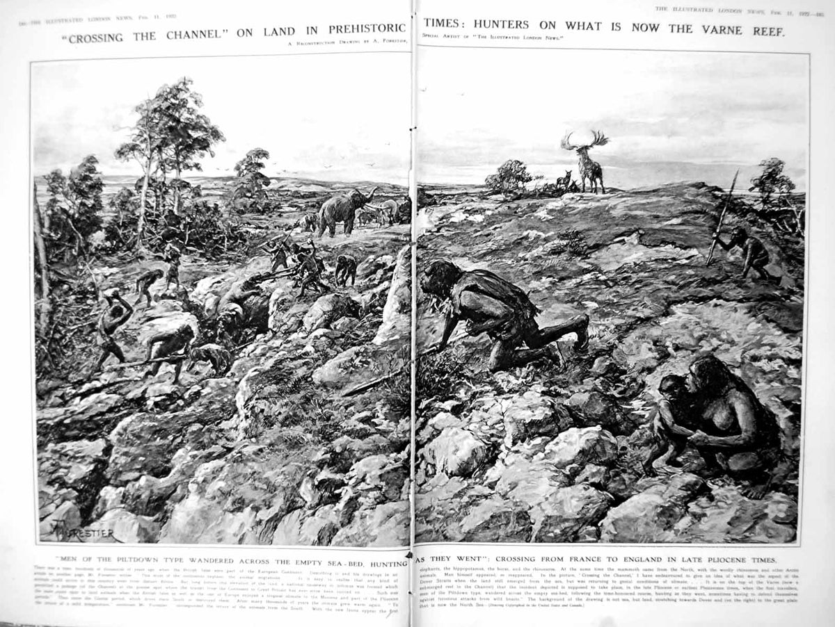 Antique Old Print Damaged Pliocene Hunters Cross Channel Election Pope 1922