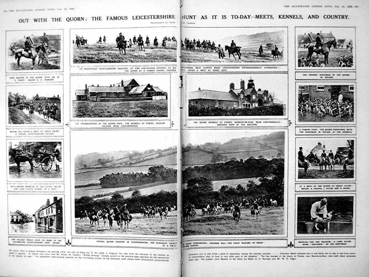 Old Vintage Print Damaged Qourn Leicestershire Meets Kennels Country 1922 20th