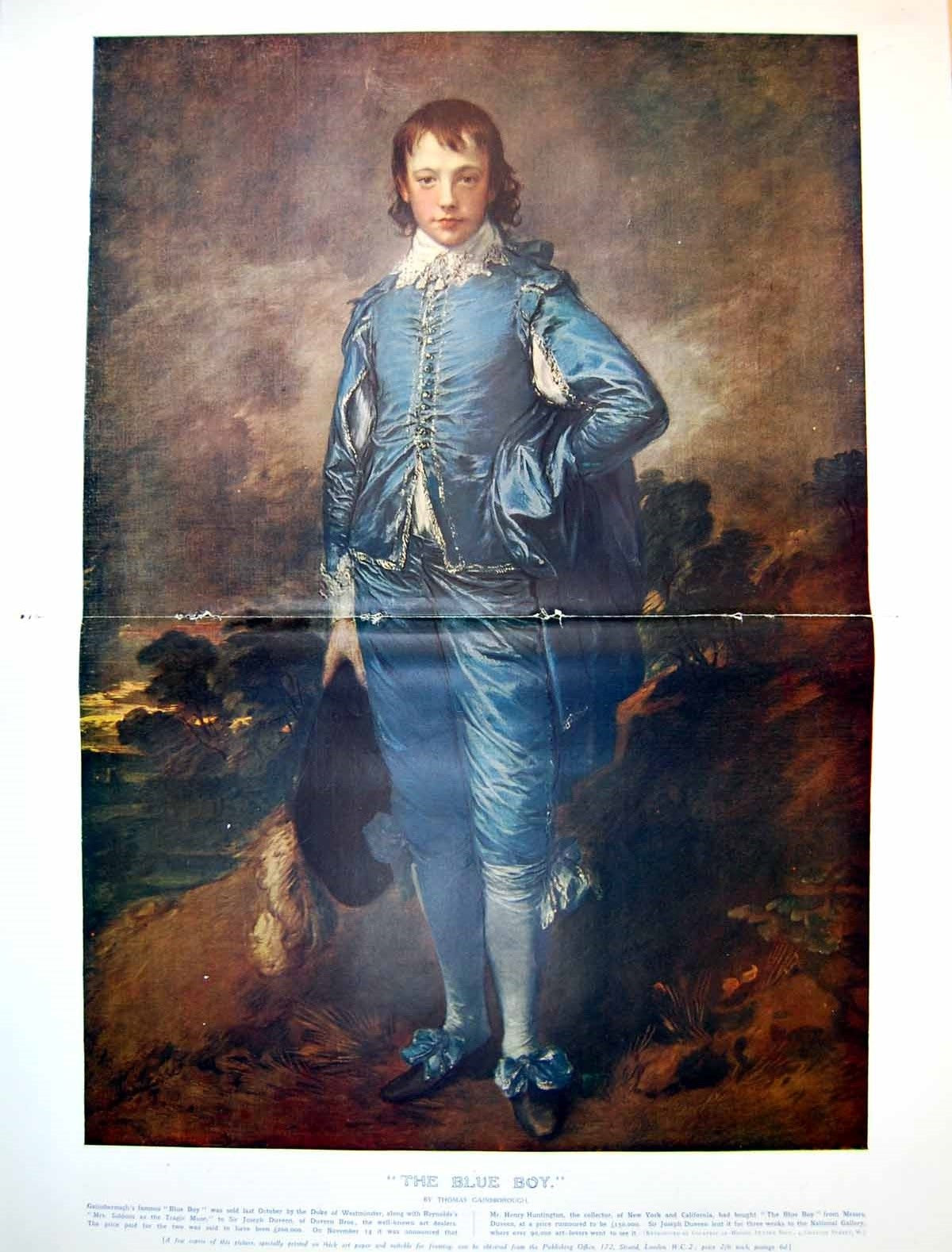 Original Old Vintage Print The Blue Boy Thomas Gainsborough Colour 1922 20th