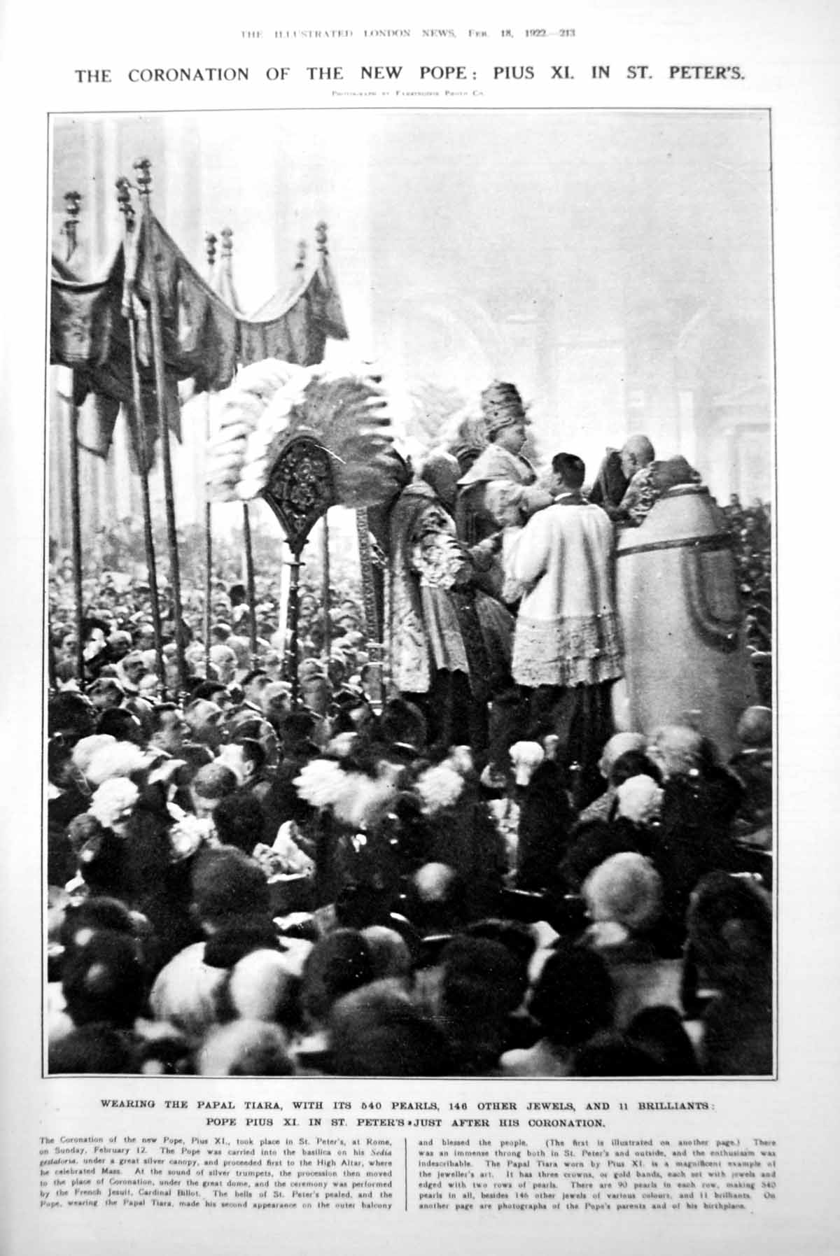 Old Coronation New Pope Pius Xi Anglo-Irish Rugger Cinema Crash 1922 20th