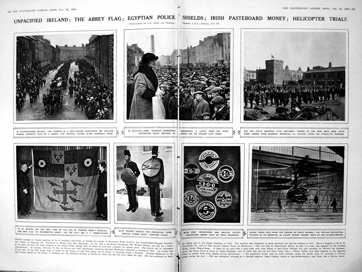 Antique Old Print Damaged Unpacified Ireland Irish Pasteboard Money News 1922