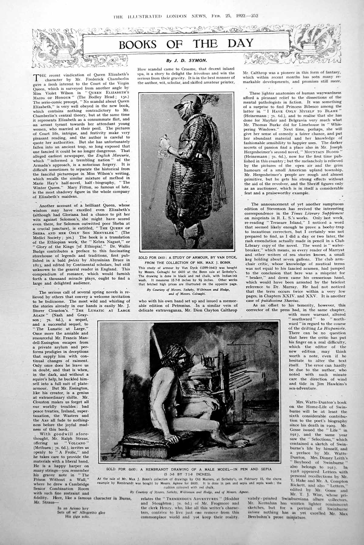 Antique Old Print Stuay Armour Van Dyck Rembrandt Male Model Sales Art 1922