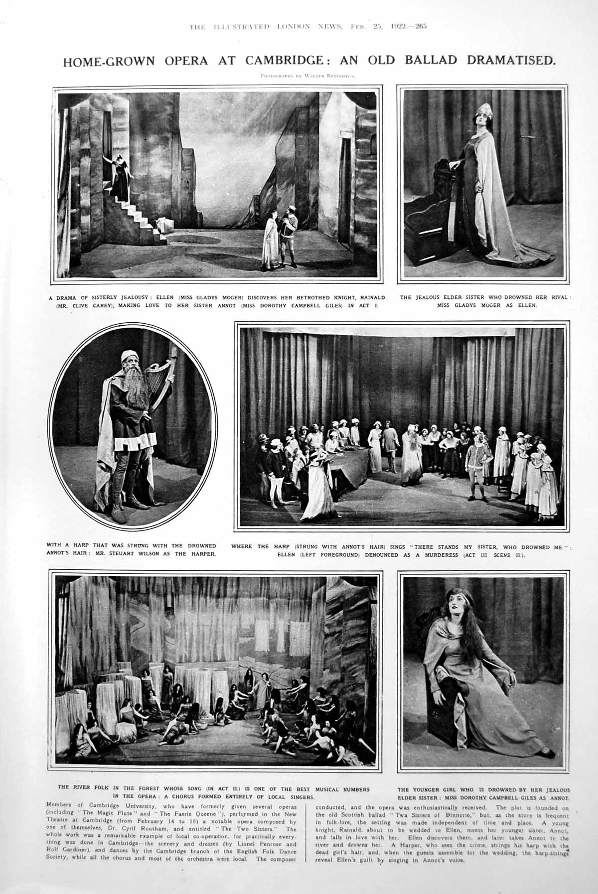 Old Vintage Print Opera Cambridge Battle Flowers Nice Market Stalls 1922 20th