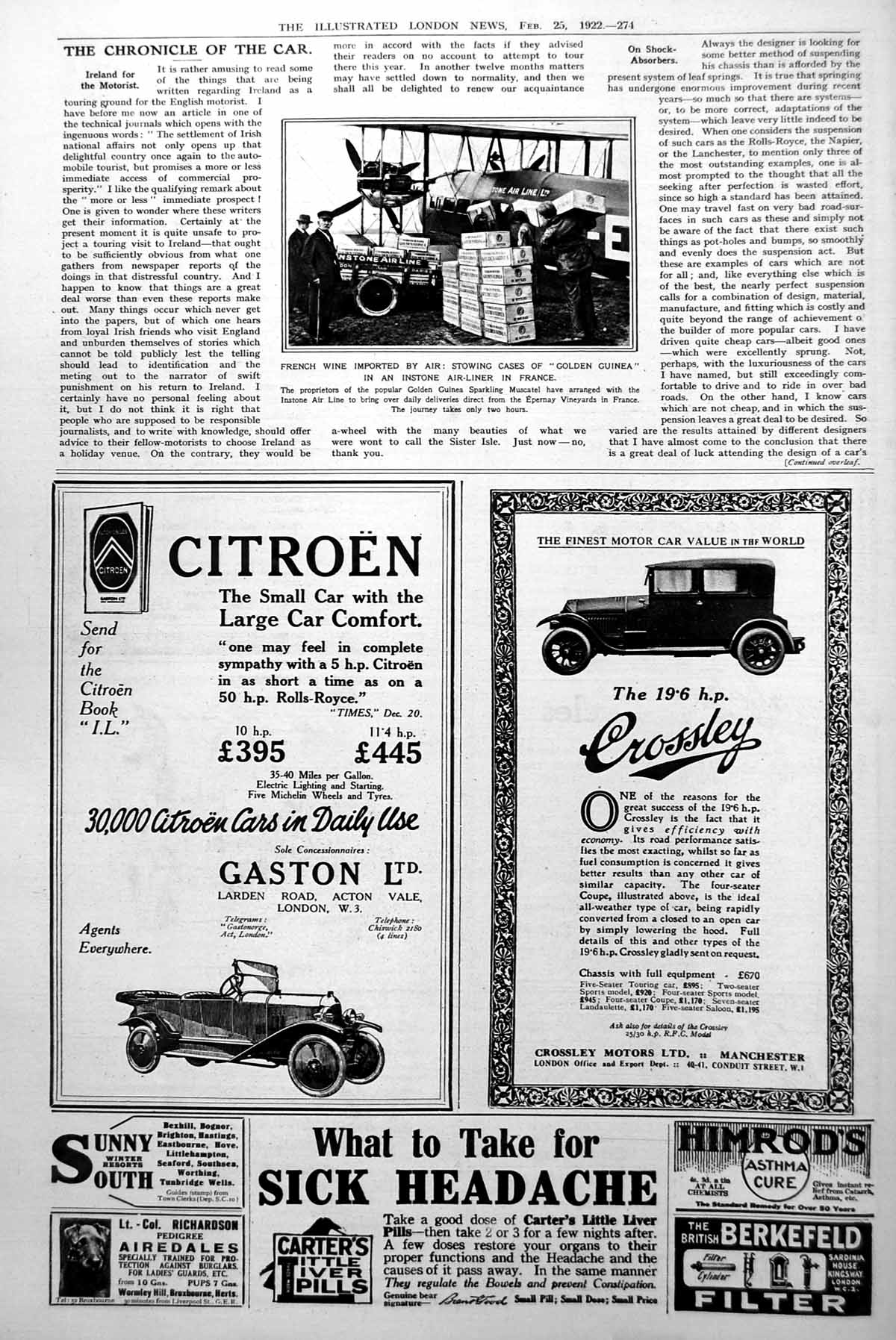 Antique Old Print French Wine Imported By Air Cases Gen Guinea Muscatel 1922