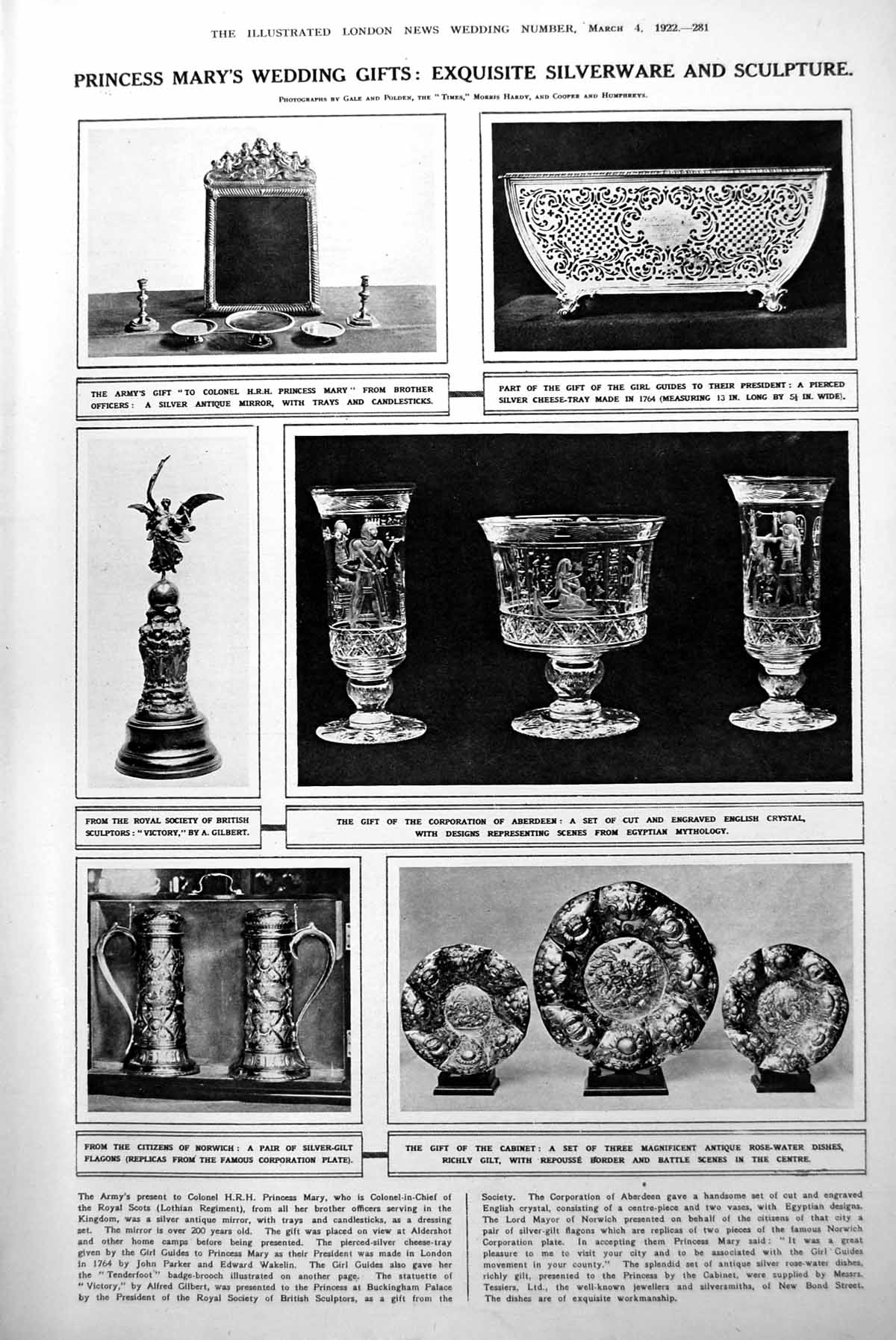 Antique Print Princess Mary'S Wedding Gifts Silverware Crowds Welcome 1922 20th