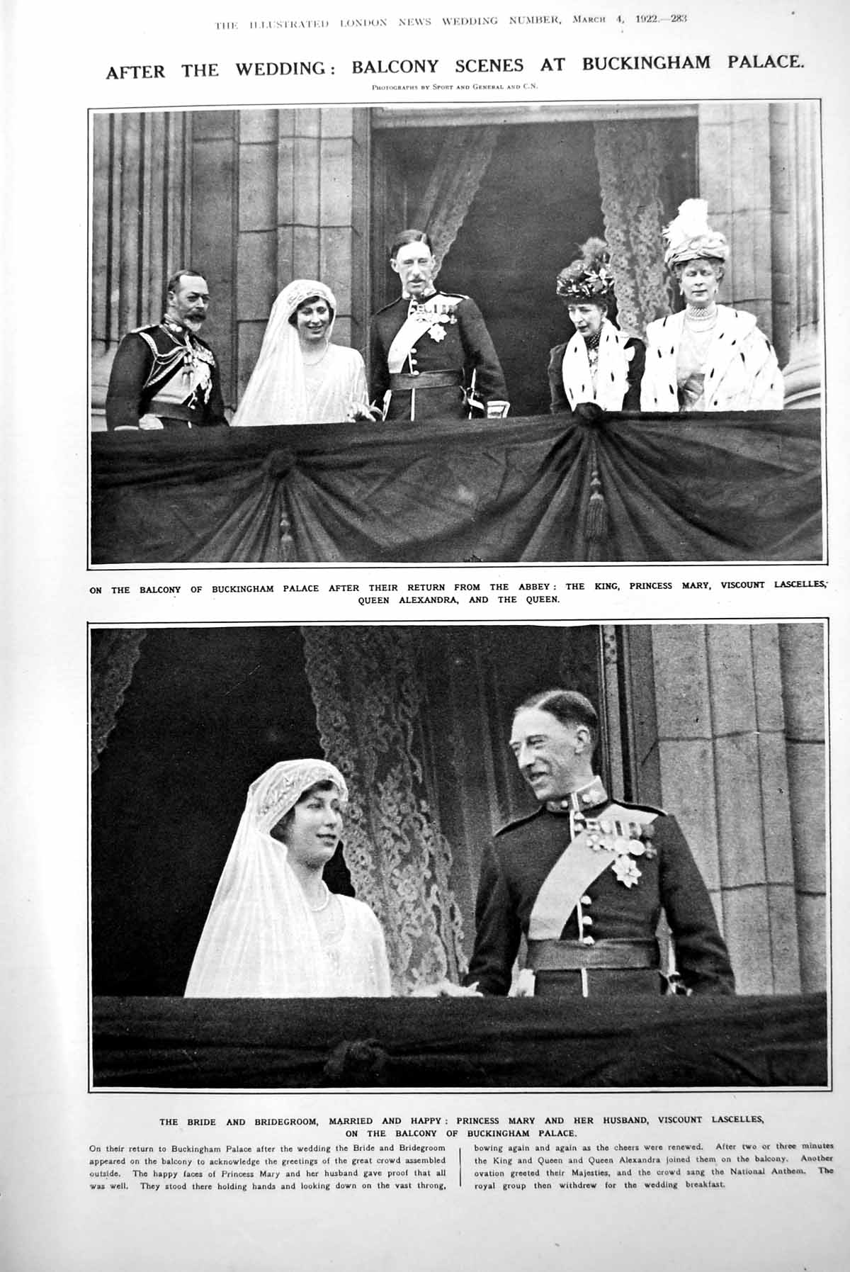 Antique Old Print After Wedding Balcony Scenes Buckingham Palace Book 1922 20th