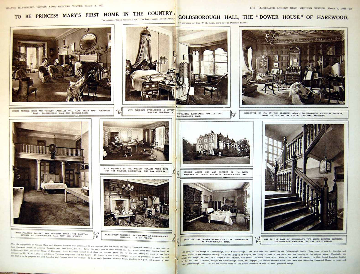 Original Old Vintage Print Damaged Gsborough Hall Harewood Interiors 1922 20th