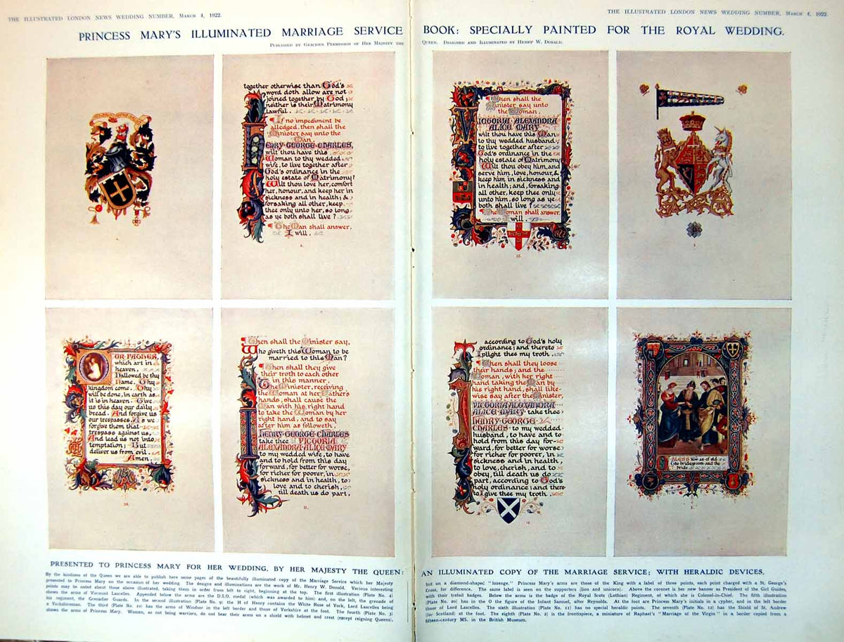 Antique Print Damaged Princess Mary'S Illuminated Marriage Book Colour 1922