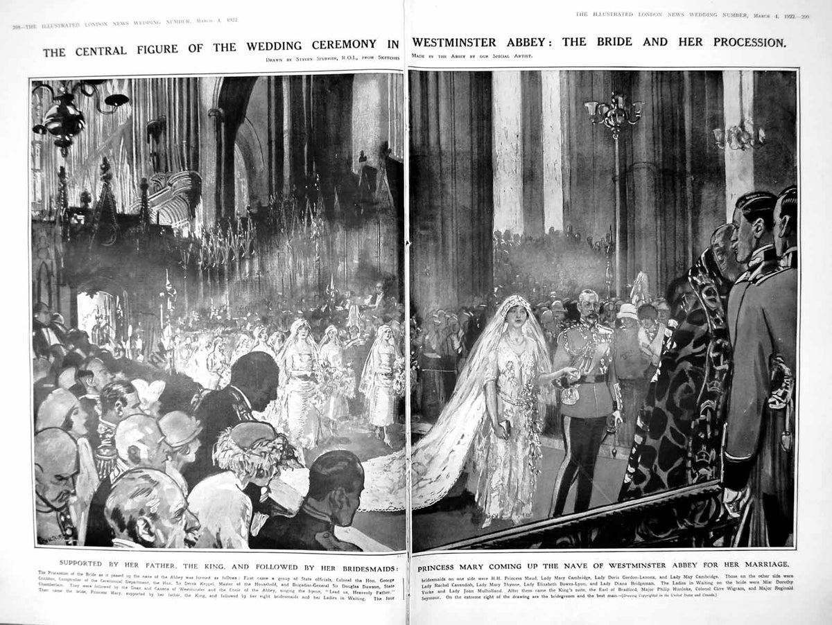 Antique Old Print Damaged Westminster Abbey Bride Princess Mary Nurse 1922 20th