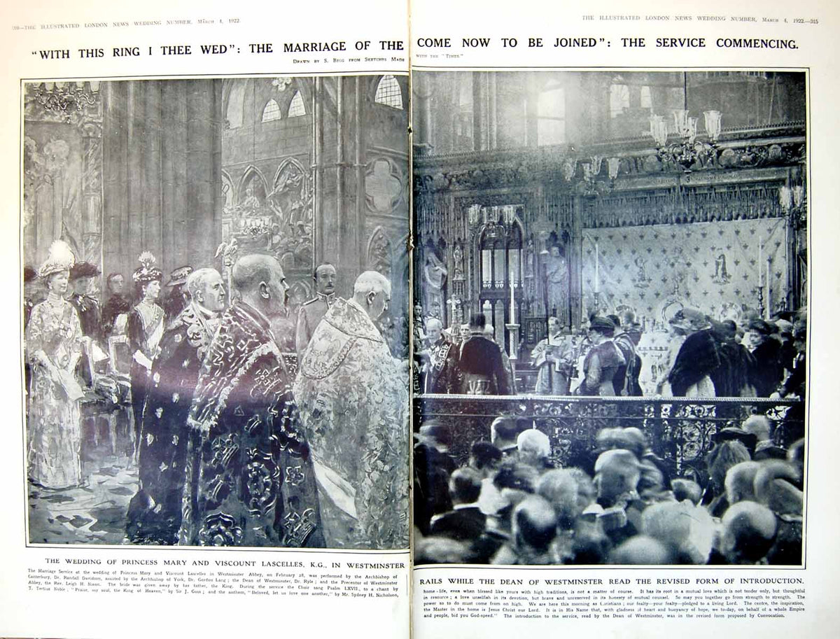 Antique Print Damaged Wedding Princess Mary Viscount Lascalles Service 1922
