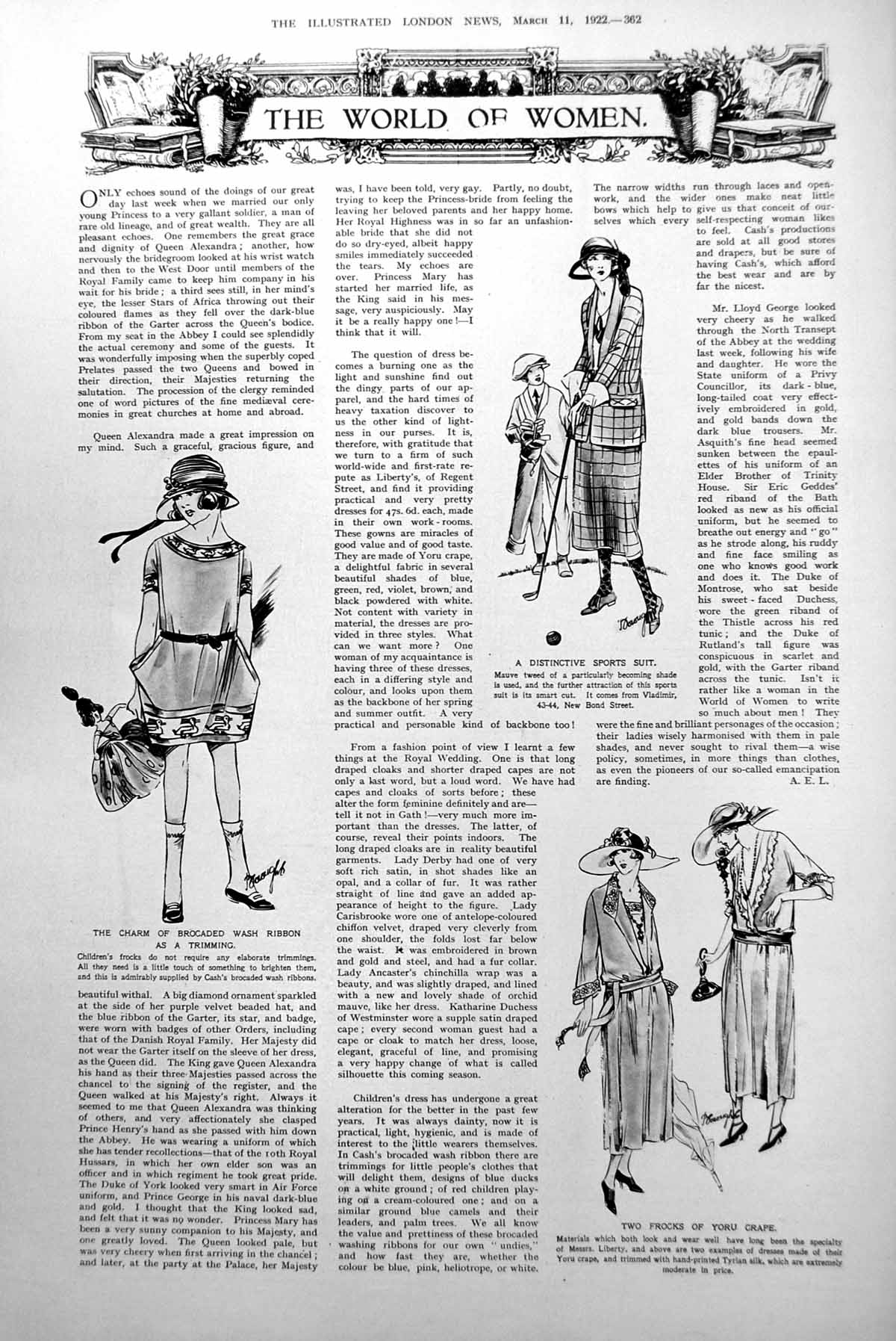 Antique Old Print World Women Brocaded Ribbon Trim Sports Suit Frocks 1922 20th