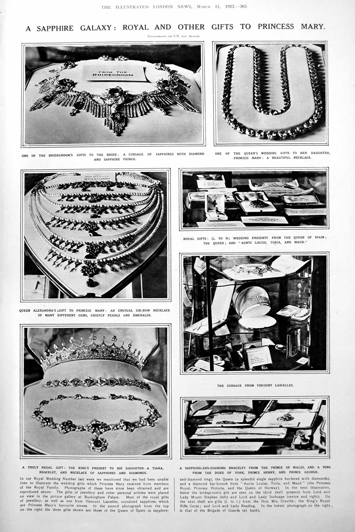 Antique Print Sapphire Diamond Emerald Gifts Princess Mary Work Basket 1922