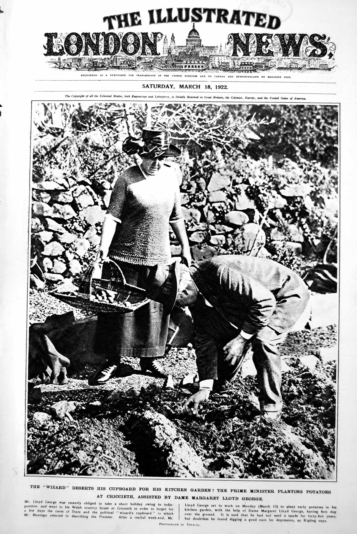 Antique Old Print Prime Minister Planting Potatoes Punch Ghandi Montagu 1922
