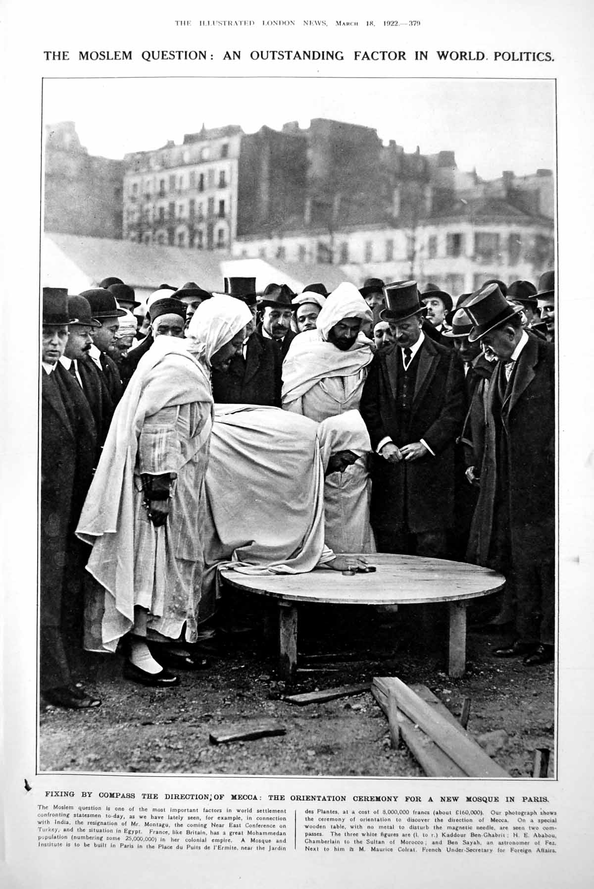 Antique Old Print Orientation Ceremony New Mosque Paris Salmon Taxi News 1922