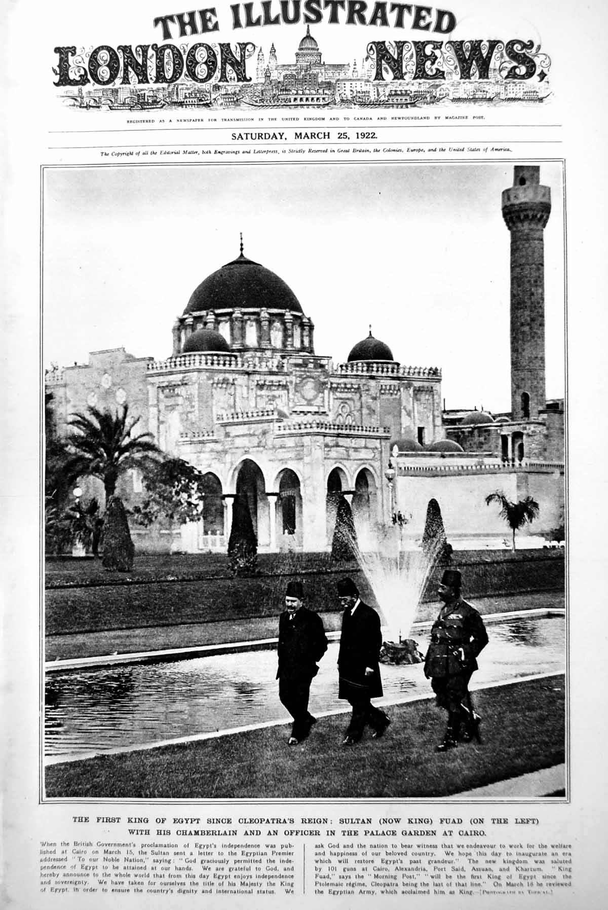 Antique Print King Fuad Egypt Palace Garden Cairo Viscount Peel India 1922 20th