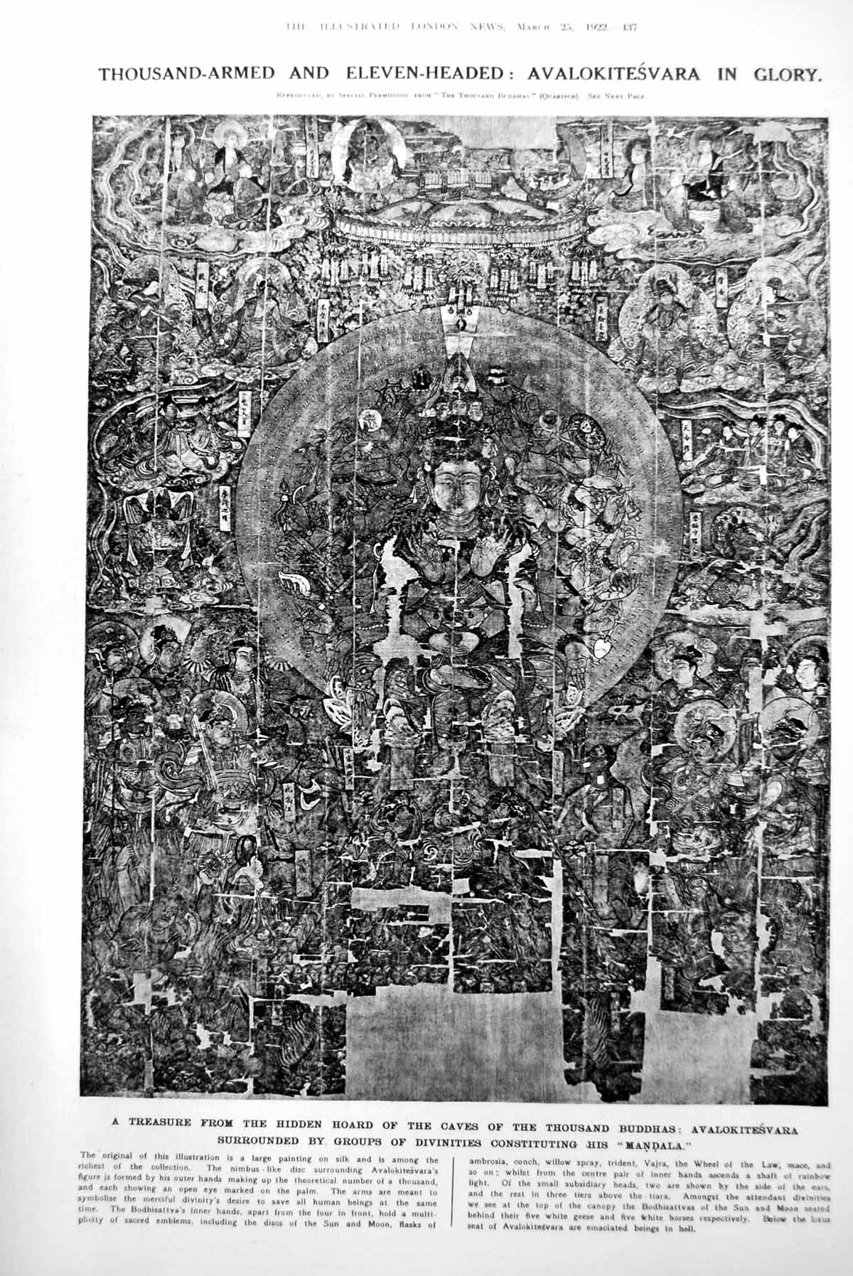 Old Print Avalokitesvara Buddha Divinities Caves Thousand Tun-Huang 1922 20th