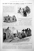 Antique Print Burning Houses Ulster Artist Drawings Bridge Destruction 1922