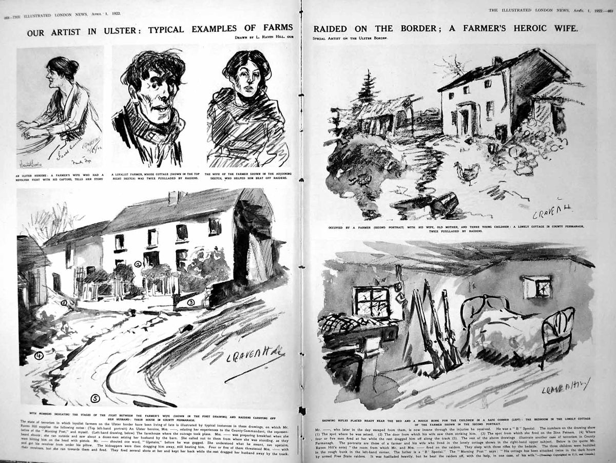 Old Vintage Print Damaged Artist In Ulster Farmer'S Cottage Border 1922 20th