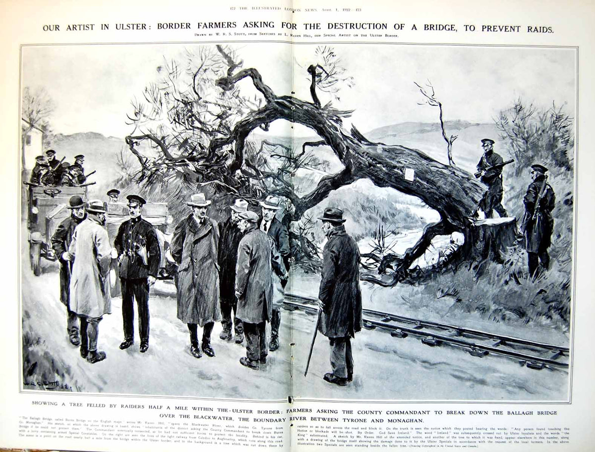 Antique Print Tree Over Road Border Farmers Asking Destruction Bridge 1922 20th