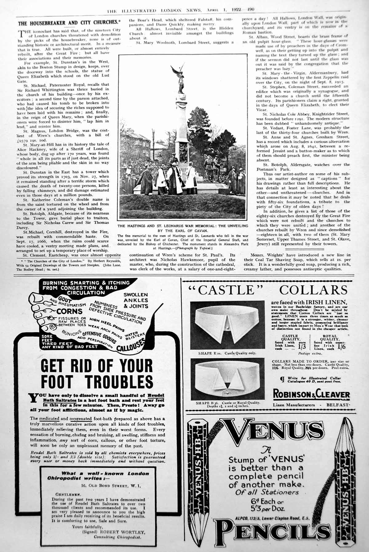 Old Vintage Print Hastings And St. Leonard'S War Memorial Earl Cavan 1922 20th
