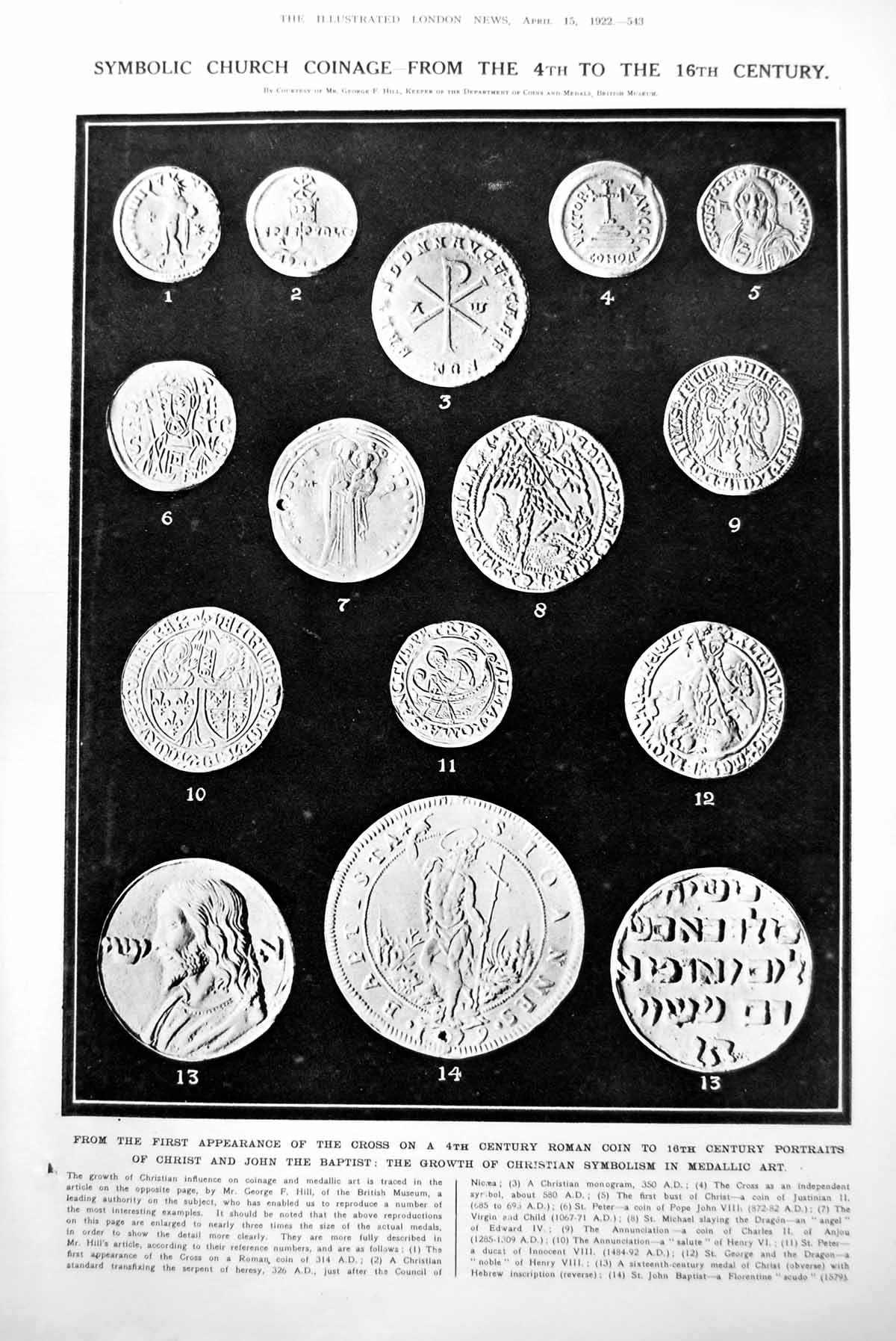 Antique Old Print Symbolic Church Coinage C4Th C16Th German Waffenrock 1922
