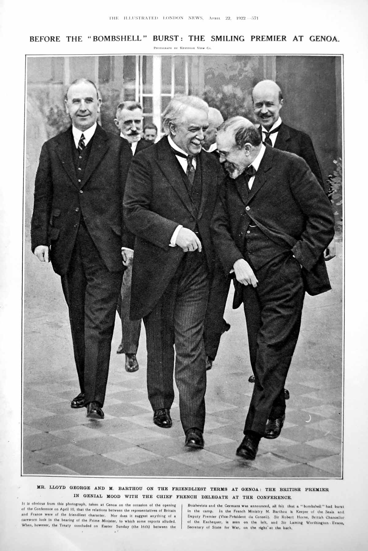 Old Vintage Print Mr Lloyd George M Barthou Genoa Film Gospel Story 1922 20th