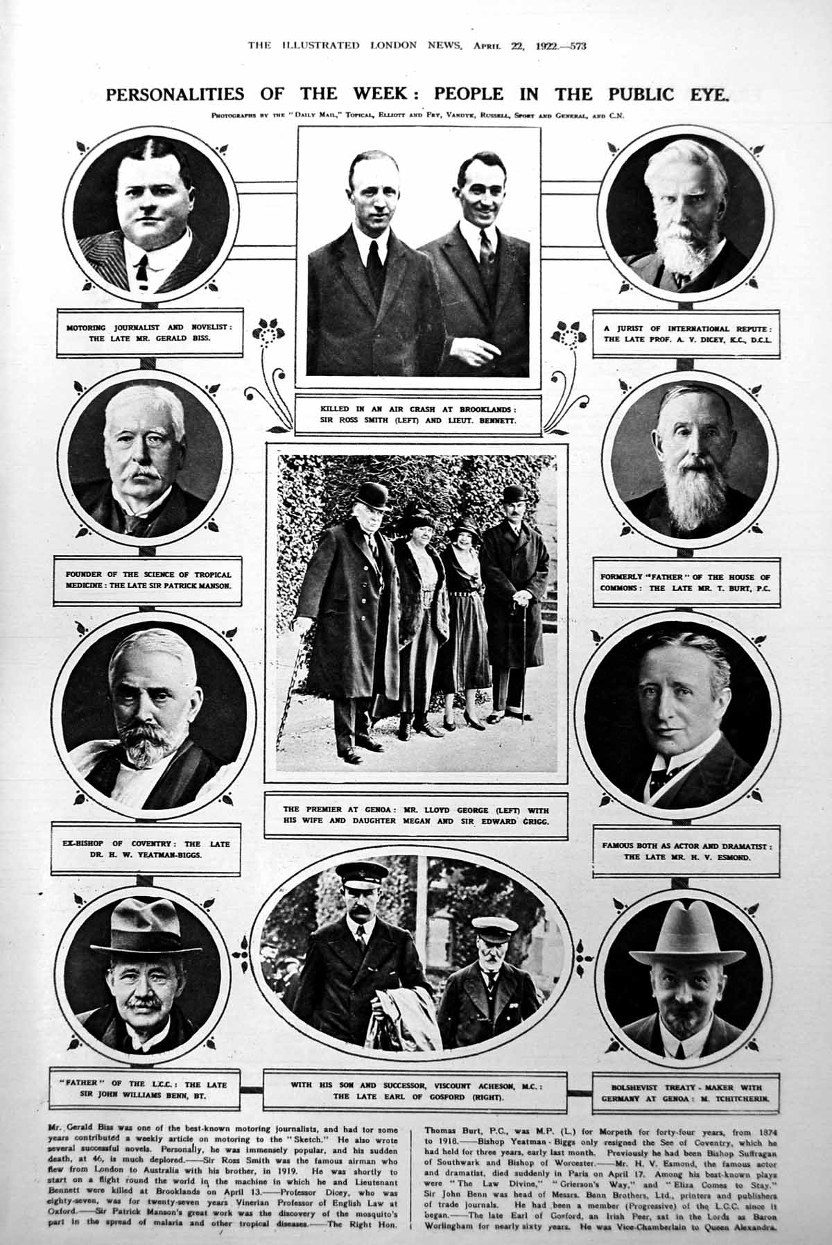 Antique Old Print People Public Eye Portraits Portsmouth War Memorial 1922 20th