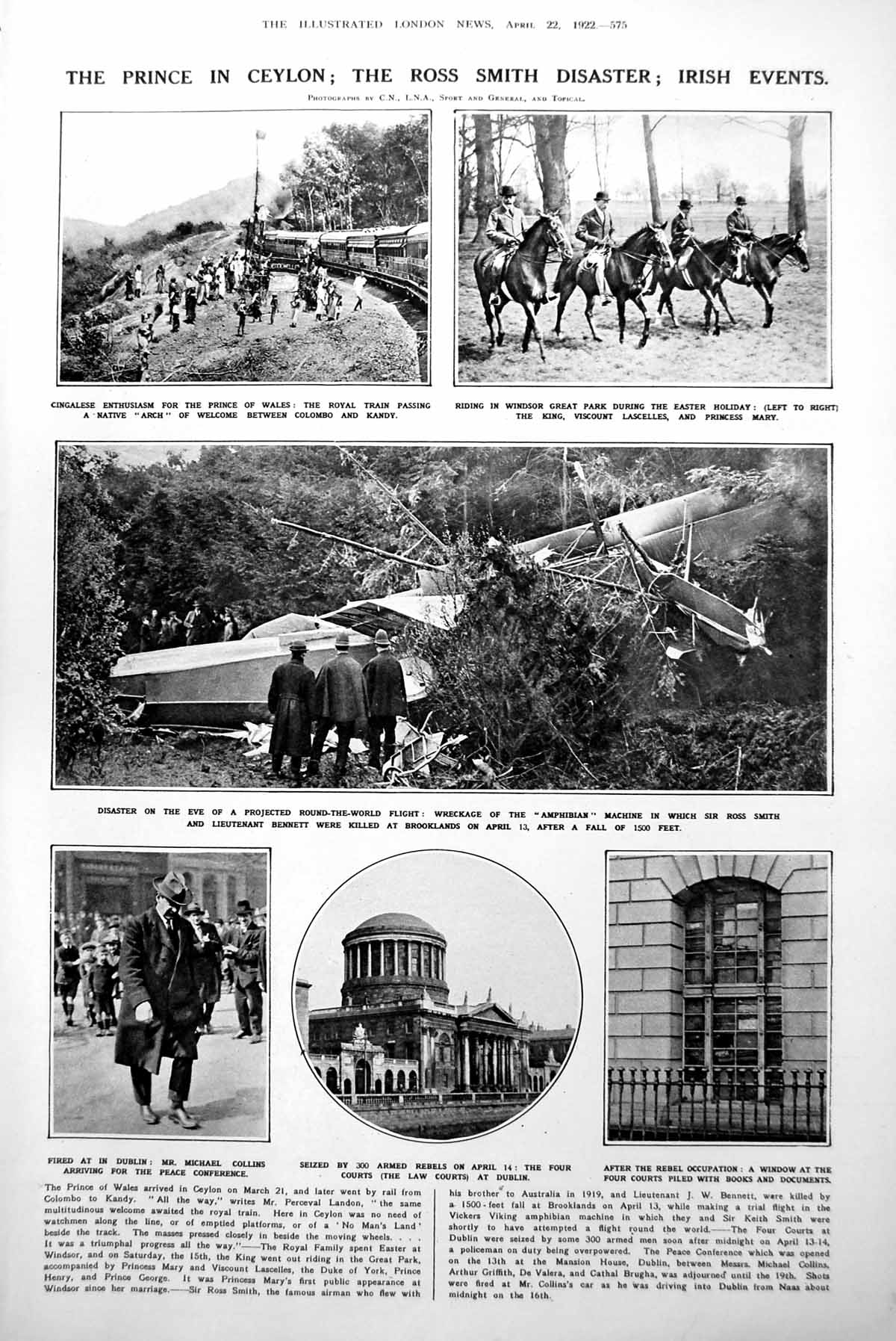 Antique Print Prince Ceylon Ross Smith Air Disaster Masters At Auction 1922