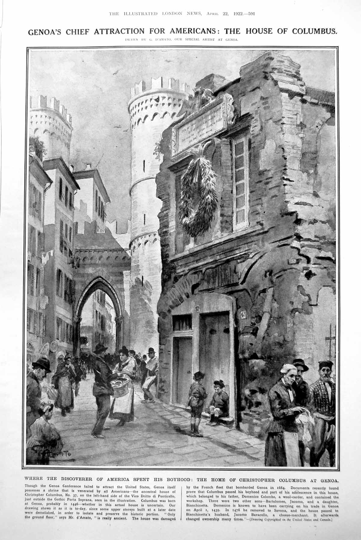 Old Antique Print Christopher Columbus'S Home Genoa Has The Earth A Tail?