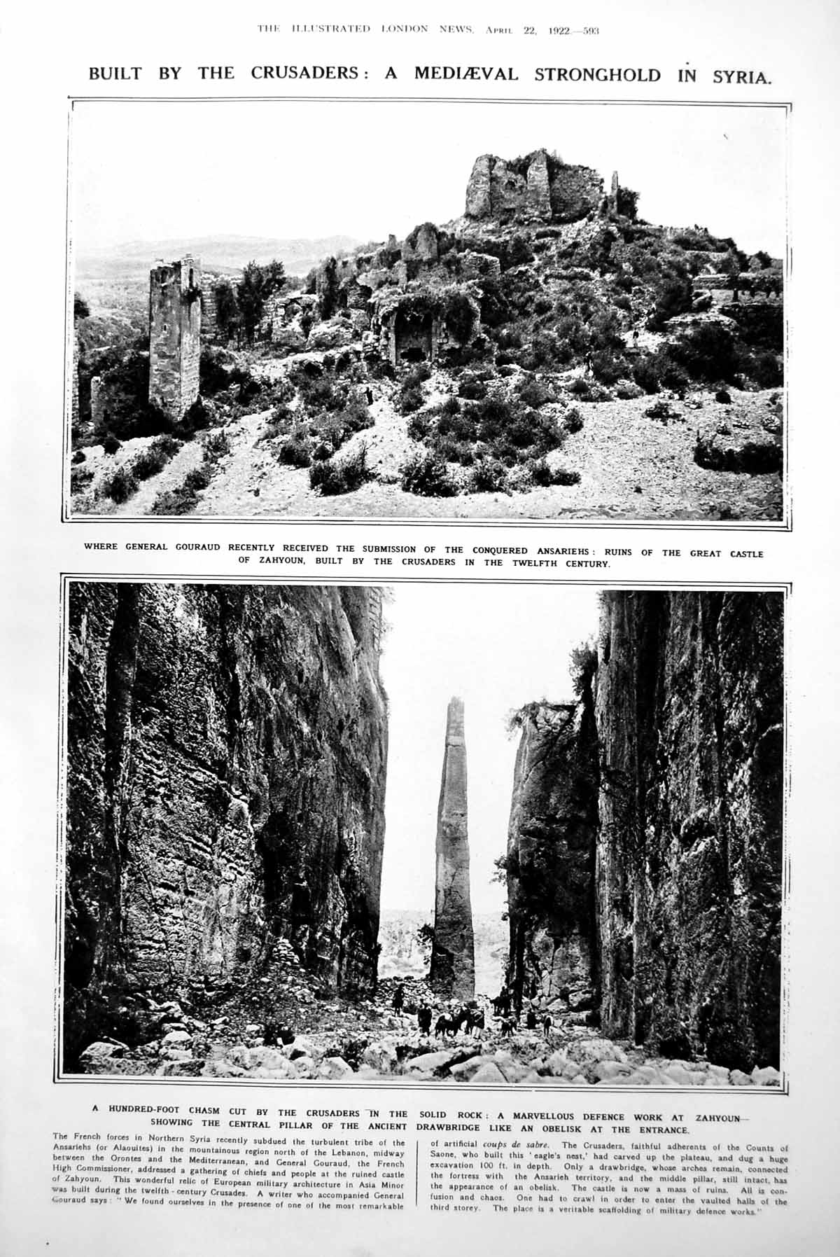 Antique Old Print Mediaeval StronghSyria Built Crusaders Fashion Spring 1922