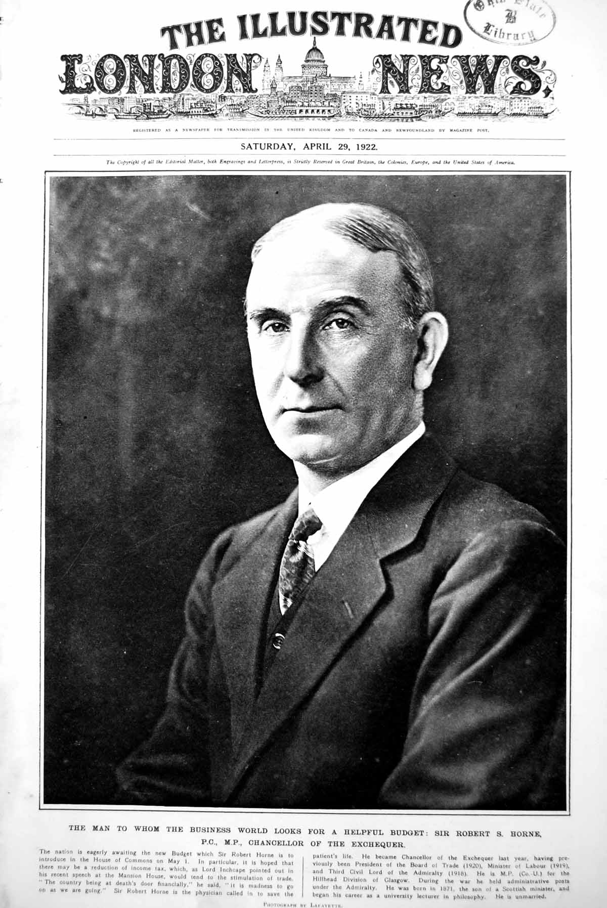 Old Vintage Print Rs Horne Chancellor Exchequer Operas Covent Garden 1922 20th