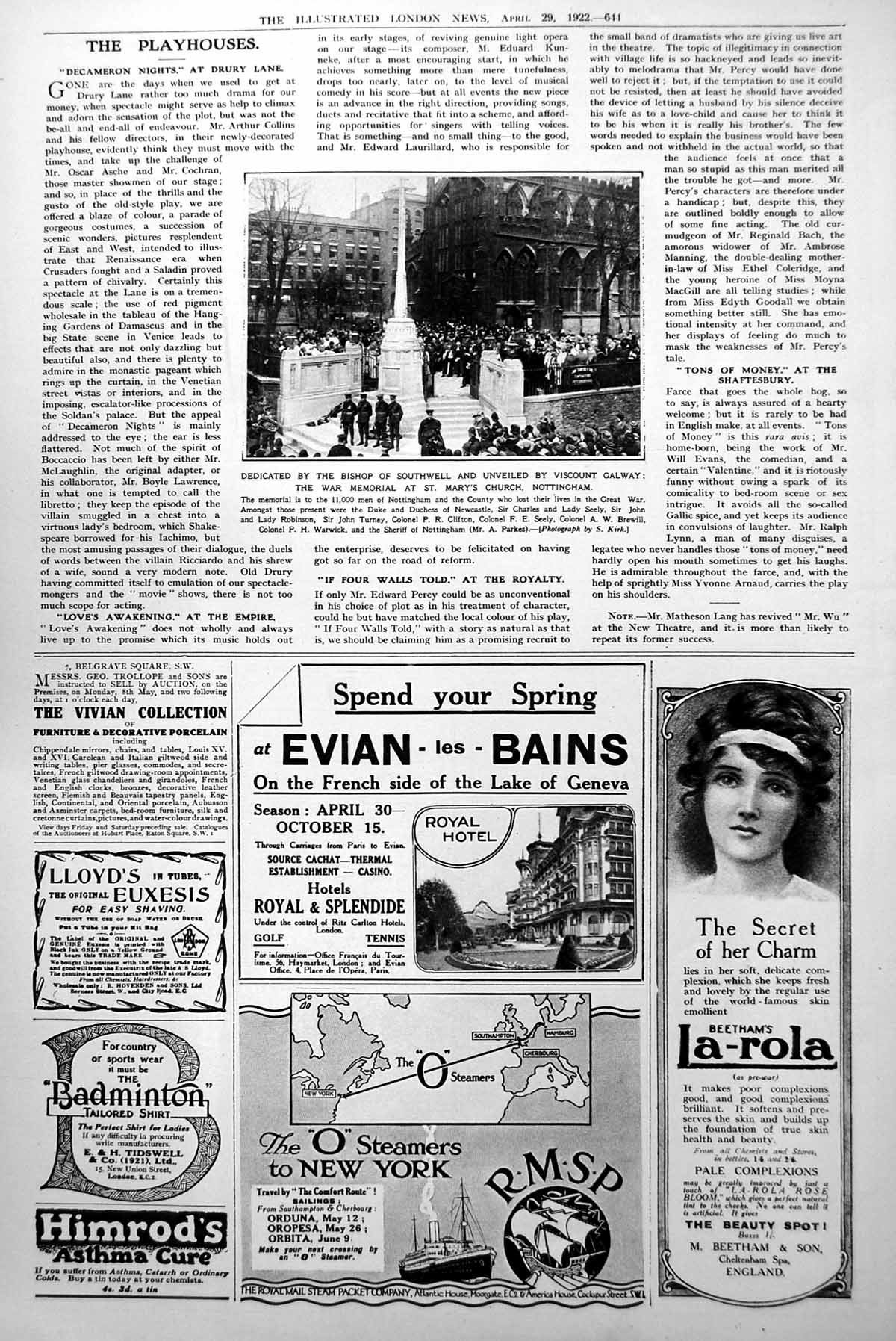 Old Vintage Print War Memorial St. Mary'S Church Nottingham Unveiled 1922 20th