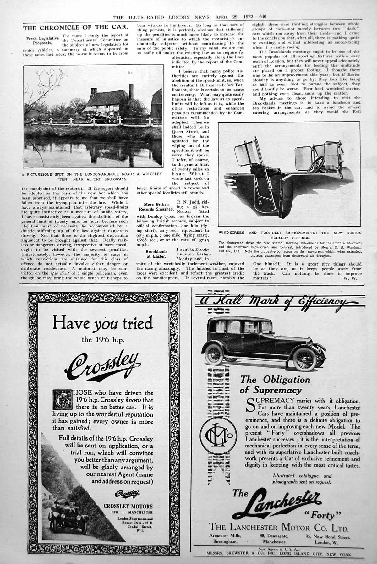 Antique Old Print Wolseley Ten Alford Crossroads Ruston Hornsby Fittings 1922