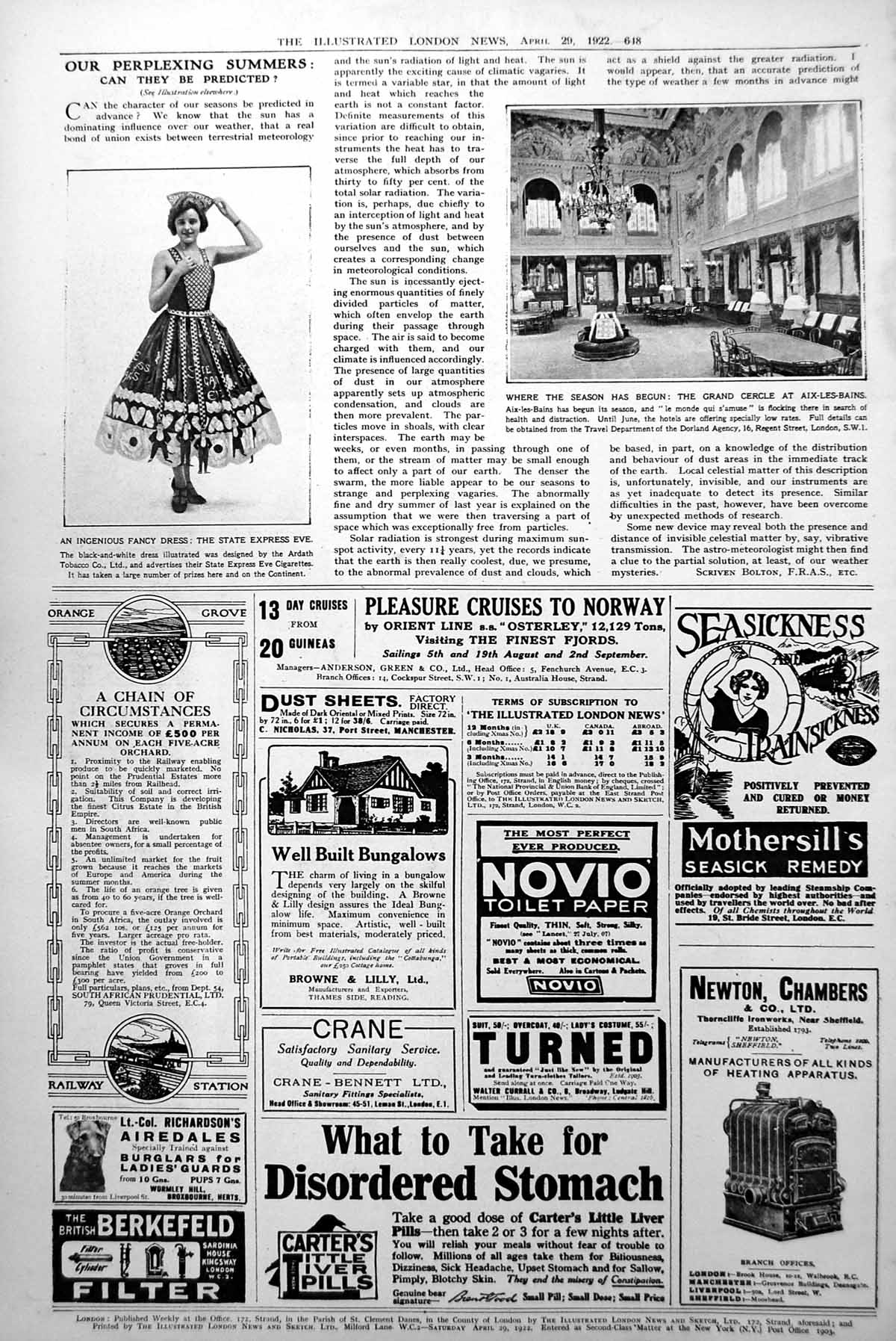Antique Old Print Grand Cercle Aix Les Bains Interior State Express Eve 1922