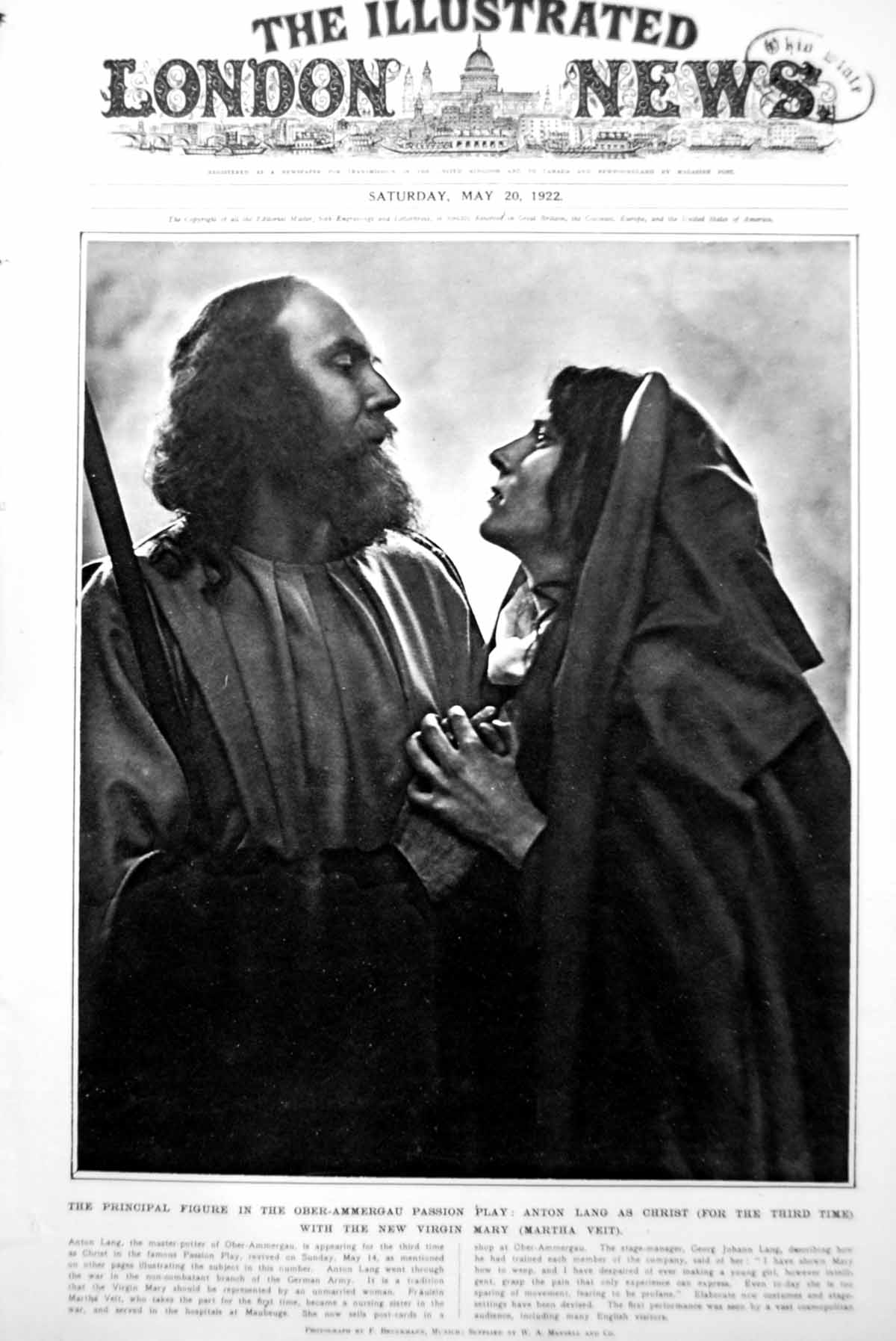 Antique Old Print Ober-Ammergau Passion Play Anton Lang Queens Brussels 1922