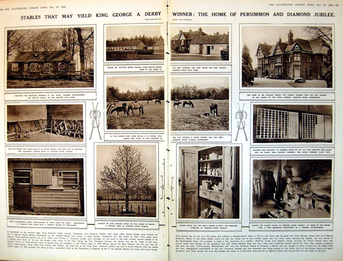Antique Old Print Damaged Stables King Possible Derby Winner Newmarket 1922
