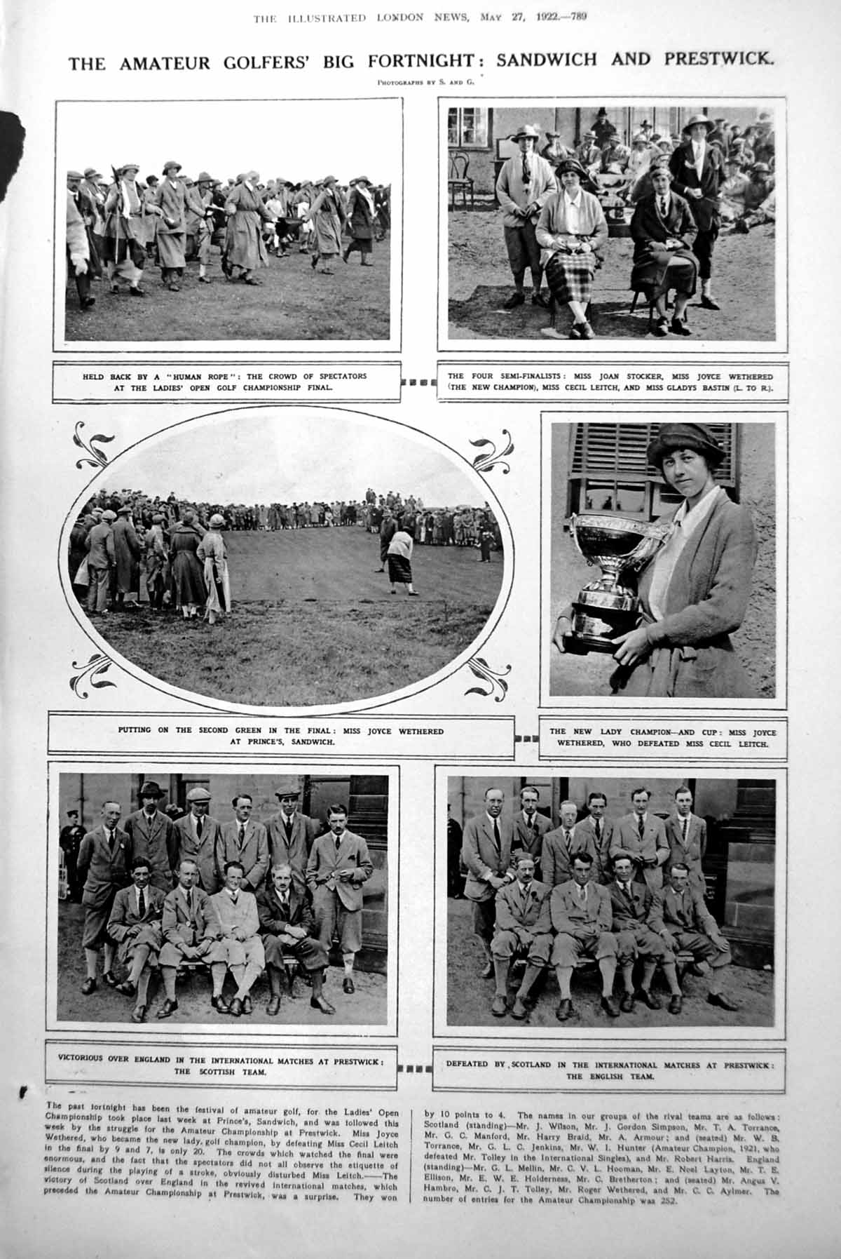 Old Vintage Print Amateur Golfer'S Big Fortnight Sandwich Prestwick 1922 20th