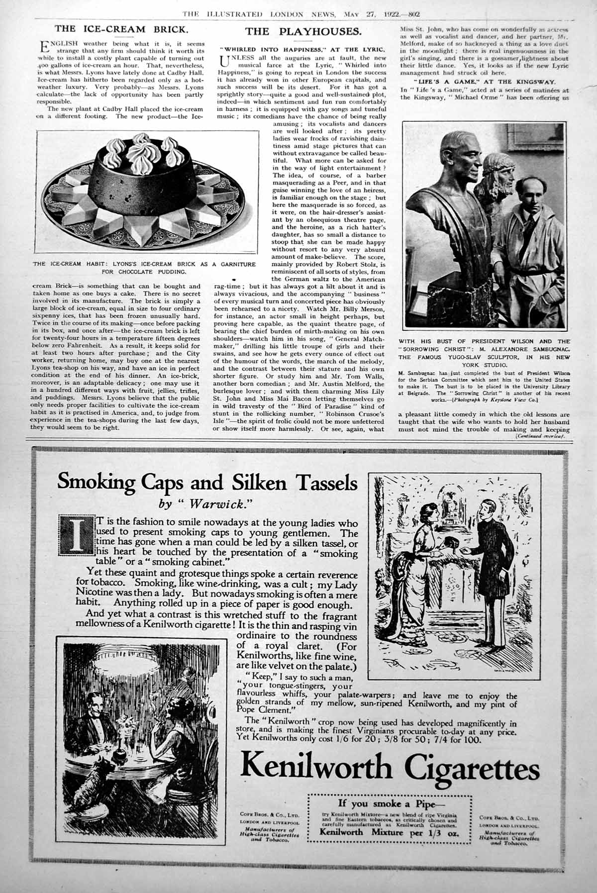 Antique Print Lyon'S Ice-Cream Ma Sambugnac Sculptor President Wilson 1922 20th