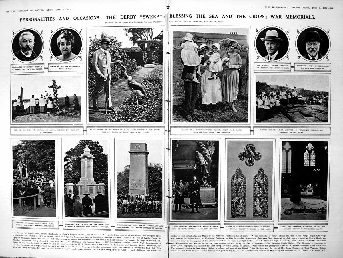 Antique Old Print Damaged War Memorials News Blake Family Cairo People 1922