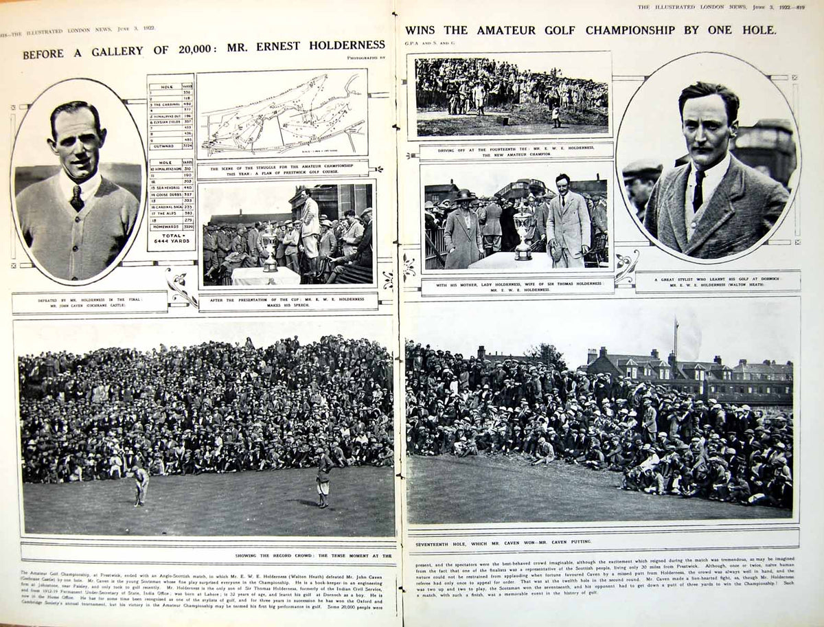Antique Old Print Damaged Amateur Golf Championship Rock Gardening Key 1922